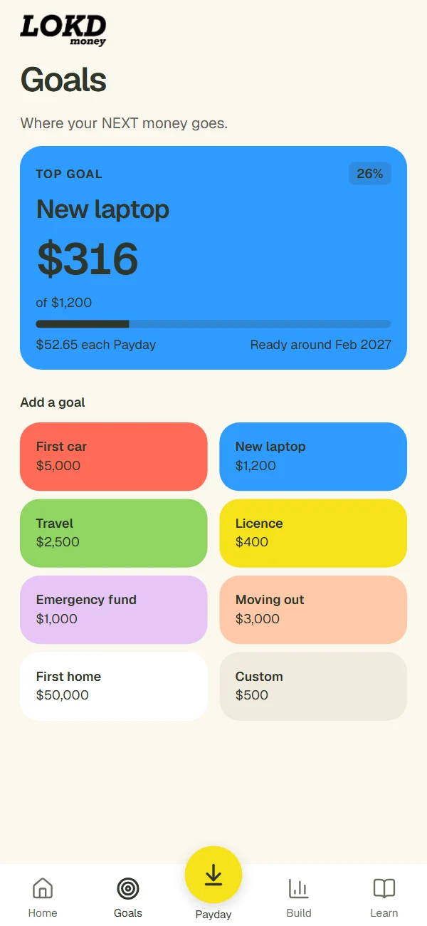 LOKD Goals screen