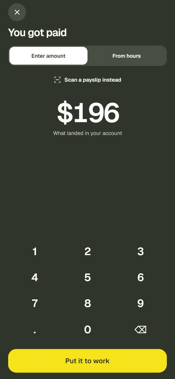 Payday: enter what you got paid